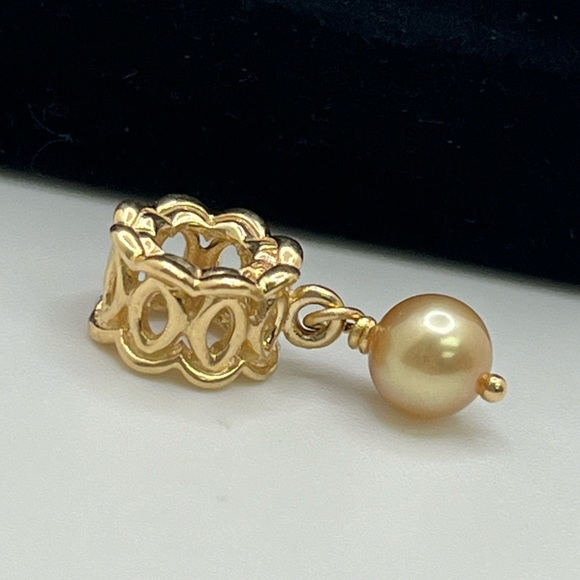 #2 PANDORA 14K Yellow Gold Lace Golden Pearl Charm - Main Image